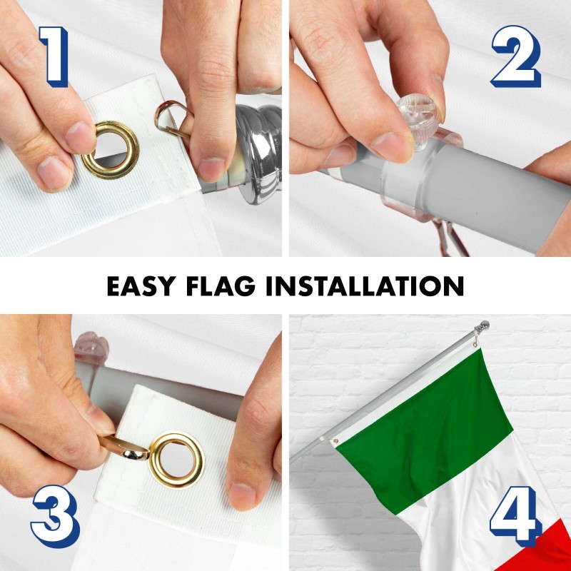 G128 Flag Pole 6FT Silver & Italy Italian Flag 3x5FT
