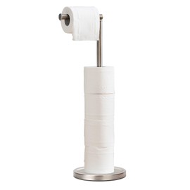 Toilet Paper Holder Stand, Free Standing Toilet Paper Holder Stand with Reserve for 4 More Rolls, SUS304 Stainless Steel Sturdy Base (Brushed Nickel)