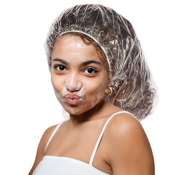 Sent Hair Shower Cap 10 Pcs Disposable Plastic Bath Cap Waterproof Spa Shower Cap XLarge Bathing Hair Caps for Women,Travel,Home Use,Hair Salon