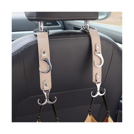 Norkmdi Car Seat Headrest Hook, 2PCS 3 in 1 Leather Vehicle Seat Back Hanger Holder for Grocery Purse Cloth Handbag, Automotive Backseat Storage Organizer, Universal for Truck SUV Sedan (Khaki)