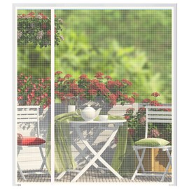 wohomzy Magnetic Screen Door Fits Door Size 50" x 82", Screen Size 52" x 83", Reversible Left Right Quarter Opening,Top Middle Anti-Tearing Mesh Net Curtain with Magnet,White