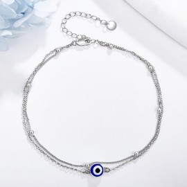 DAYLINLOVE Evil Eye Bracelets 925 Sterling Silver Adjustable Evil Eye Layered Bracelet Jewelry Gifts for Women