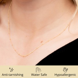 MAX + STONE 10K Yellow Beaded Gold Chain Necklace for Women | Hypoallergenic Gold Necklace for Women with Sensitive Skin | Gold Chain Necklace with 16"- 18" Adjustable Chain