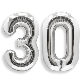 AULE 40 Inch Jumbo Silver Foil Mylar Number Balloons for Men Women 30th Birthday Party Decorations 30 Years Old Anniversary Party Supplies