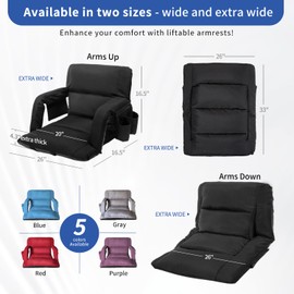 Wide Stadium Seats with Back Support 1 Pack – 25" Bleacher Chairs with Back and Cushion, Sofa Style Stadium Seats, 6 Reclining Positions, Extra Thick Bleacher Seat for Sports Events(Black, Wide|25")