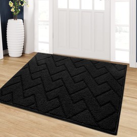 Indoor Doormat, Front Back Door Mat Rubber Backing Non Slip Door Mats 24”x35”Absorbent Resist Dirt Entrance Doormat Inside Floor Mats Area Rug for Entryway Machine Washable Low-Profile(Black)