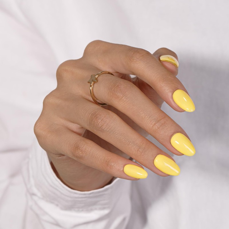 KQueenest Bright Yellow Press On Nails Short Oval - Acrylic