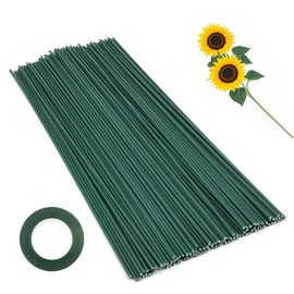 Sivaopa Pack of 150 Flower Wire Rods Floristry Wire Green 30 cm Green Plug-In Wire Flower Stem 2 mm Wire Plug-In Wire Floristry Stem Wire Flower Wire with Florist Ribbon for DIY Making