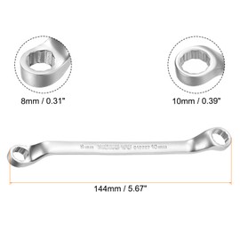 HARFINGTON Offset Extra Long Box End Wrench 8 x 10 mm Metric 12 Point 75 Degree Offset Double End Box Ratcheting Wrench Carbon Steel Polished Long Spanner Tools