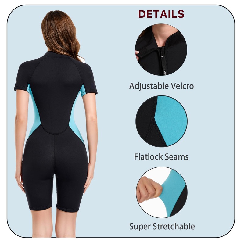 Lemorecn Wetsuits Womens Front Zip Neoprene 3mm Shorty Diving Suit(CA3046-3XL)