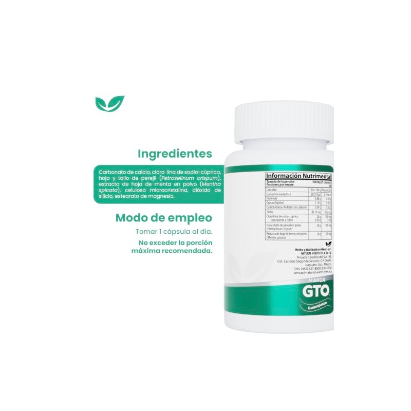 Natural Health Deomint Clorofila en Cápsulas Frasco con 30 Cápsulas