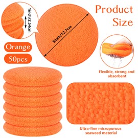 Tanlade 50 Pcs Car Detailing Microfiber Applicator Pad Wax Applicator Wash Microfiber Pads, 5 Inch Diameter (Orange)