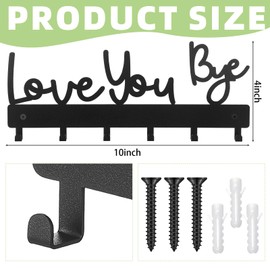 Otoolling Love You Bye Sign Key Holder Hook Wall Mounted Key Holder Rack Organizer Hanger with 6 Hooks for Wall Express Love Art Decor for Entryway Front Door Hallway Offic(Hook Style,10 x 4)