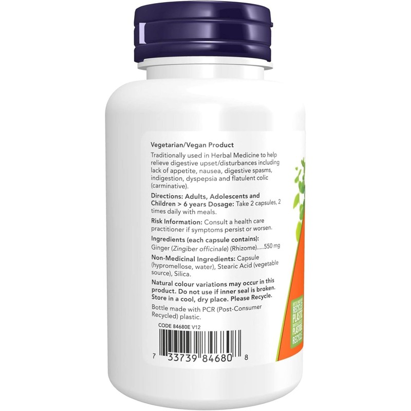 NOW Ginger Root 550mg, Digestive Support, 100 Vegetable Capsules, 100