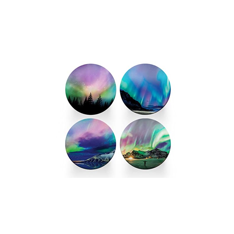 4 x Round Northern Lights Coasters - Norway Boraelis Men