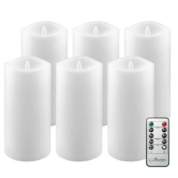 Stonebriar 6 Pack Real Wax 3x6 Flameless LED Pillar Candles with Remote and Timer