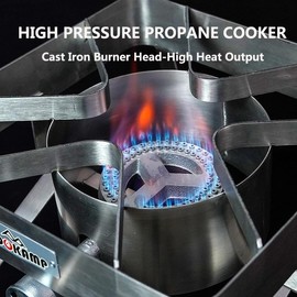 COOKAMP Stainless Steel High Pressure 1-Burner Outdoor Propane Gas Cooker with 0-20 PSI Adjustable Regulator and Steel Braided Hose (Stainless Steel-SA1300)