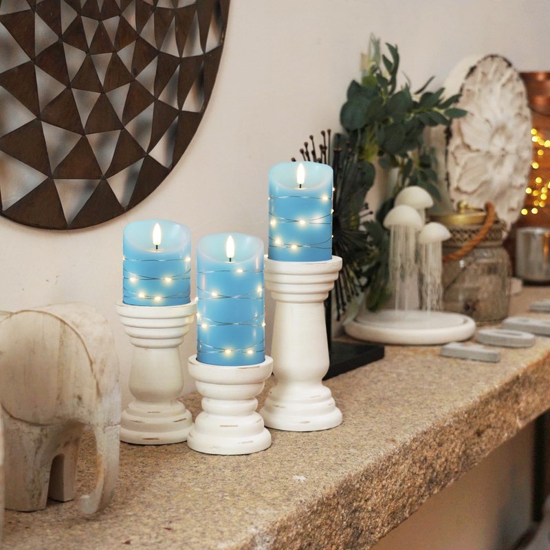 Homemory Flameless Candles with String Lights, 3 Pack Embedded Fairy