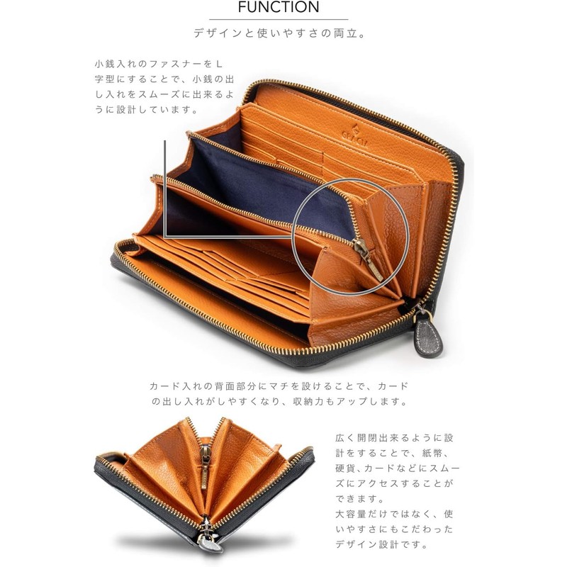 GRACIA Bridle Leather Round Zipper Wallet, Men's, Long Wallet, Genuine