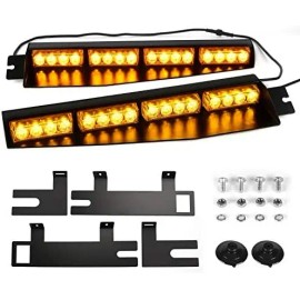 32-LED Emergency Hazard Warning Strobe Beacon Visor Lights with 26 Flash Patterns for Windshield Auto Interior LightingLight Color: Amber