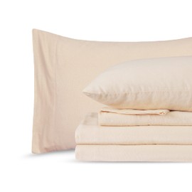 Sleepdown 100% Cotton Flannel Sheets Twin - Super Soft, Heavyweight, Double Brushed, Anti-Pill Flannel Twin Sheets - 16" Deep Pocket Twin Fitted Sheets X2 Side Pockets (Twin, Ecru)