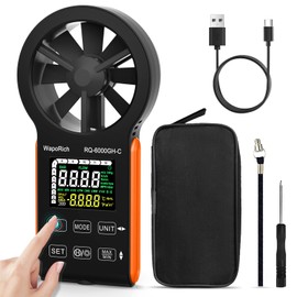 CFM Meter HVAC Anemometer Handheld, WapoRich Digital Wind Speed Meter Air Flow Gauge Measures 0~999900CFM/CMS/CMM, Temp, Air Speed with MAX/MIN for Vents Drone Sailing - RQ-6000GH-C