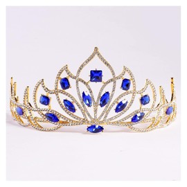 Corona Nupcial Golden Bridal Tiara Red Crystal Bride Diadem Rhinestone Green Rhinestone Crown For Women Wedding Headbands Accesorios de joyería for el Cabello Tocado (Metal Color : Blue)