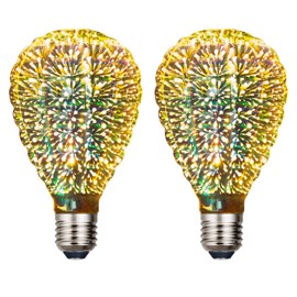 Lxcom Lighting - foco LED de fuegos artificiales 3D Edison de 5 W con efecto de fuegos artificiales de vidrio colorido con globo blanco cálido, foco decorativa E26 E27, base para decoración del hogar, fiesta, boda, paquete de 2
