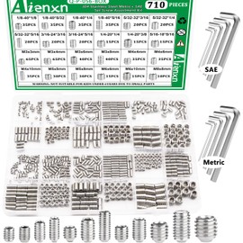 Aienxn 710PCS Metric +SAE 304 Set Screw Assortment Kit, Hex Socket Head Cup Point Set Screws, Allen Head Grub Screw, Internal Hex Drive Cup-Point Screws (M3-M8, 1/8"-40 to 5/16"-18)