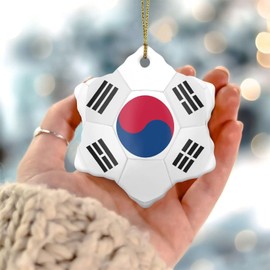 Football Theme South Korea Christmas Tree Ornament Flag Sports Bar Party Keepsake Gift Xmas Party Decorations Unique Ceramic Christmas Bauble Present for Kids Children Daughter Son