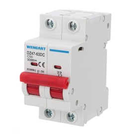 Wengart DC Miniature Circuit Breaker DZ47-63Z,500V 2 Poles 50A,Work for Battery and Solar PV Systems and Other DC Systems, DIN Rail Mount,Disconnect Switch