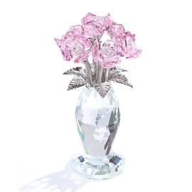 Movdyka Crystal Pink Rose Bouquet Figurines Gifts for Women Romantic Flowers Ornament for Home Decor Anniversary Birthday Valentine's Day Presents for Girlfriend Wife Partner