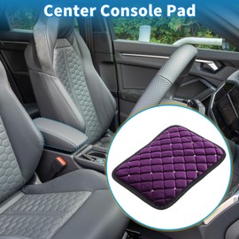 A ABSOPRO Car Armrest Cushion Pad Non-slip 12.20"x8.86" Seat Box Cover Protector Plush,Rhinestone Purple Center Console Lid