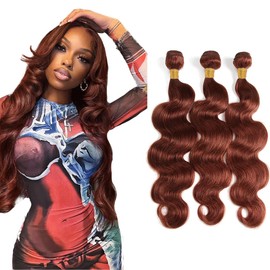Color 33 Bundles Copper Body Wave Human Hair Bundles 8A Grade Auburn Brown Body Wave Bundles 3 Bundles 26 26 26 Inch Reddish Brown Bundles 300G