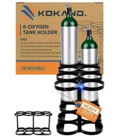KOKAND Detachable Oxygen Tank Holder (8) for E, D, M9/C Size Cylinders - Heavy Duty Metal Storage Rack - Portable Oxygen Tank Carrier for Travel & Vehicle Use (Black) (4.5" Wide Slots)