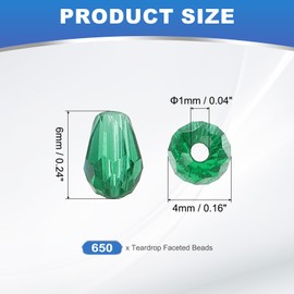 PATIKIL Teardrop Faceted Beads, 650 Pcs Green Bicone Birthstone Bead Glass Crystal Assortments Vertical Hole Shape for DIY Crafting Bracelet Necklace Jewelry Making, 4x6mm