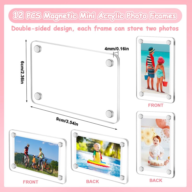 saerryor 12 Pack Acrylic Fridge Magnetic Frame, 2.36 x 3.54