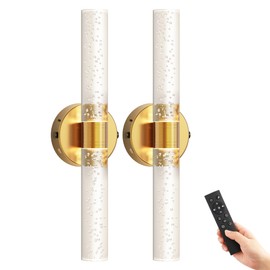 DORESshop Battery Operated Wall Sconces Set of 2, 10000mAh Rechargeable Wall Sconce with Bubble Crystal, 9 Color Dimmable Wireless Wall Sconce, Sconce Wall Decor for Living Room, Bedroom, Gold 18in