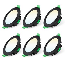 ALUSSO LED Recessed Spotlight, 230 V, Black, Dimmable, Flat, 68 mm, 7 W, IP44 LED Spotlights, Warm White, Neutral White, Cool White, Recessed Spotlights for Bathroom, Kitchen, Living Room, Set of 6