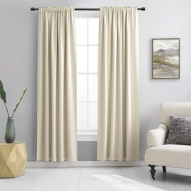 DONREN 2 Panels 84 inch Length Cream Beige Blackout Curtain Panels for Bedroom - Rod Pocket Room Darkening Thermal Insulated Curtains for Living Room (52 x 84 Inches Long)