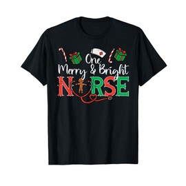 One Merry Bright Nurse Christmas Scrub Top T-Shirt, black