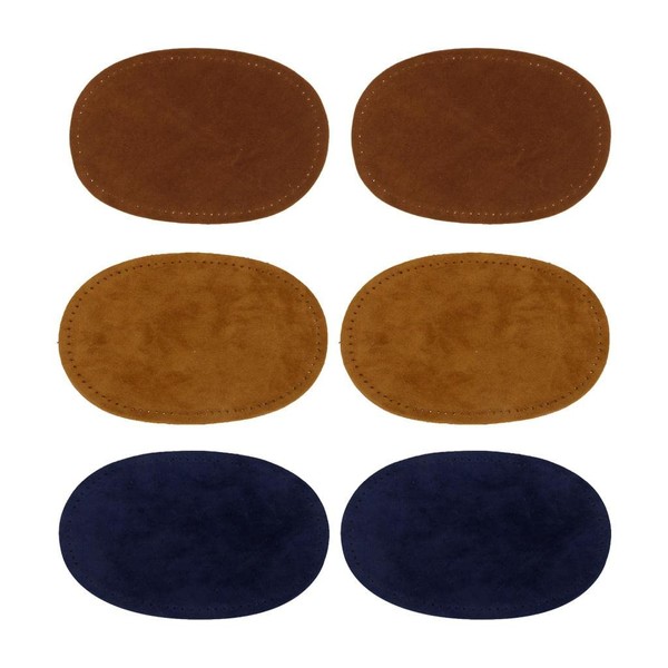 MagiDeal 3 Pairs Sew On Suede Oval Elbow Knee Patches for Sweater Repair Crafts Brown Tan Blue