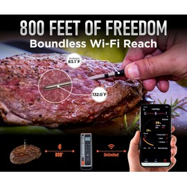 WiFi and Bluetooth Meat Thermometer Digital Wireless - Long Range Connection with Built-in Temperature Display, Meats Probe,Meat Thermometer for Grilling, Smoking, Cooking, BBQ Gift for Men