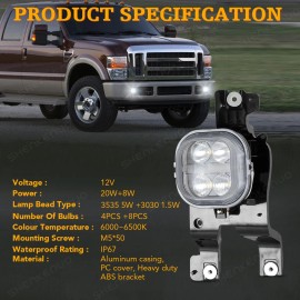 SHENKENUO For 2008-2010 Ford F-250 F-350 F-450 Super Duty LED Fog Lights Lamps DRL 2Pcs