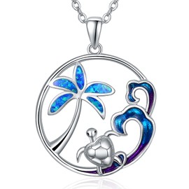 TANGPOET Turtle Necklace 925 Sterling Silver Animal Necklaces Hawaiian Ocean Sea Wave Tortoise Necklace Jewellery Gifts for Women Sister Girls