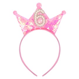 Gjinxi Birthday Decorations for Girl, Glitter Girl Headband Princess Crowns for Little Girls, 6th Birthday Girls Outfit, 6 Year Old Birthday Crown Head Band Gifts(6th Headband)