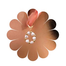 Allereya Vintage Heart Pearl Dangle Earrings Pearl Hoop Drop Earrings Circle Pearl Earrings Circular Pearl Huggie Earrings Jewelry for Women and Girls