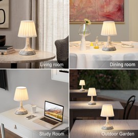 Cordless LED Table Lamp, Modern Portable Rechargeable Battery Operated Desk Lamp Small Ambient Light with Touch Dimmable Switch and Fabric Lamp Shade for Bedroom/Restaurant/Bedside/Nightstand/Bar