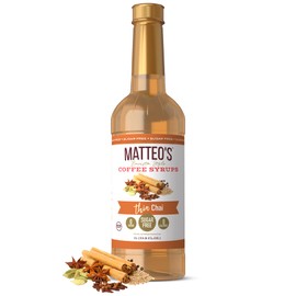 Matteo's Chai Syrup for Coffee, Lattes, Cappuccinos & Desserts – Sugar-Free Sweetener for Beverages, Keto Friendly, Zero Calories, Indulgent Flavor, Non-Alcoholic, Ideal for Hot Drinks 33.8oz (1pk)