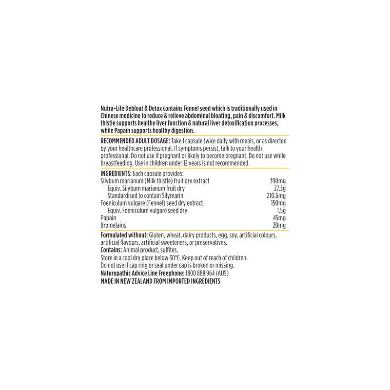 Nutra-Life Debloat & Detox 60 Capsules